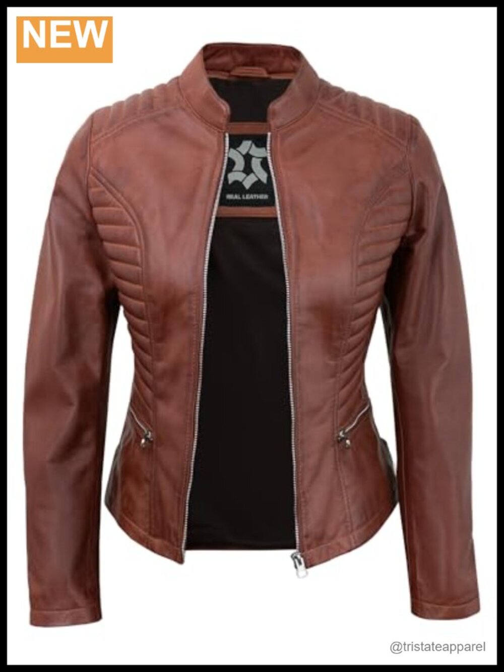 Women's Real Lambskin Leather Cafe Racer Jacket Motorcycle